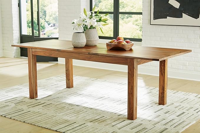 Signature Design by Ashley Dressonni Contemporary Dining Extension Table with Self-Storing Butterfly Leaf, Light Brown