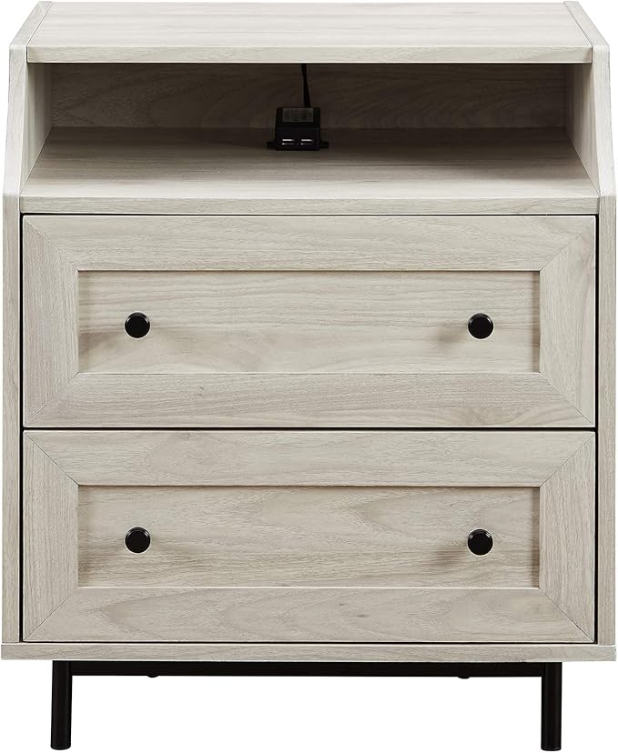 Walker Edison Florence 22 Inch 2 Drawer Open Top Side Table with USB Port - Birch