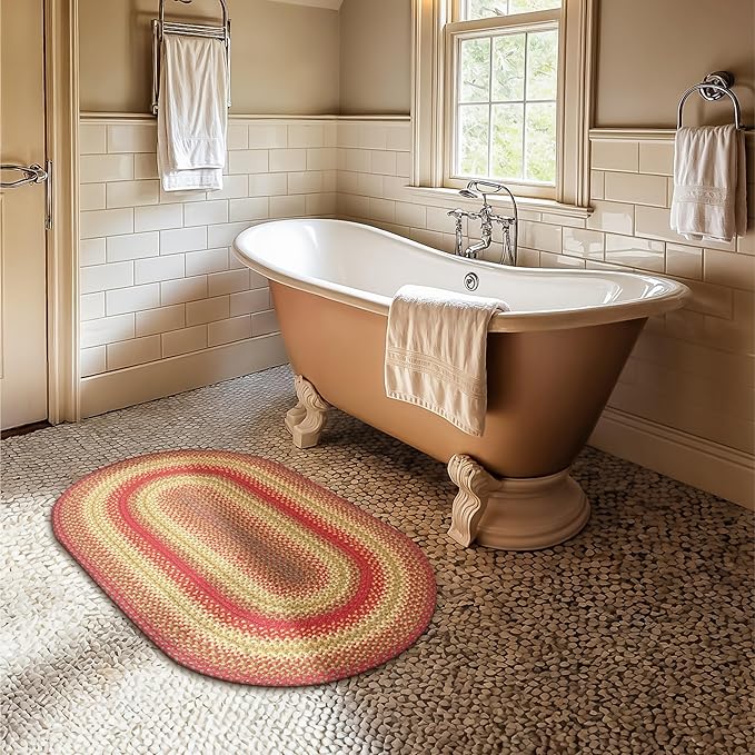 Cider Barn Cranberry Red Braided Oval Rug, Jute, 20x30 - Perfect Country Primitive Decor for Entryway, Kitchen, Everywhere