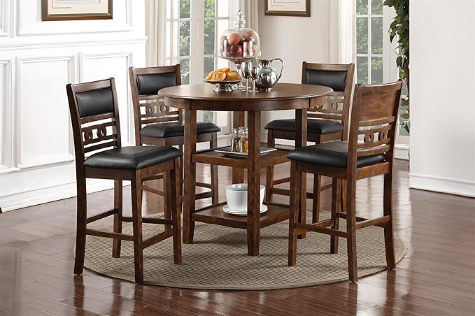 New Classic Furniture Gia 5-Piece Round Counter Height Set with 1 Dining Table and 4 Chairs, 42", Brown