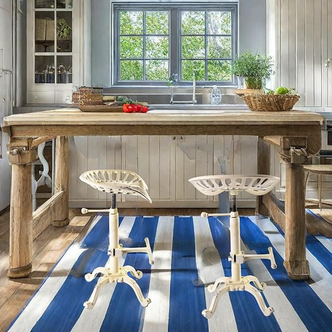 Diwhy Rustic Industrial Farmhouse Tractor Seat Adjustable Height 21.65-27.56in Bar Stool Industrial Bar Chair (Aged White, Cast Iron)