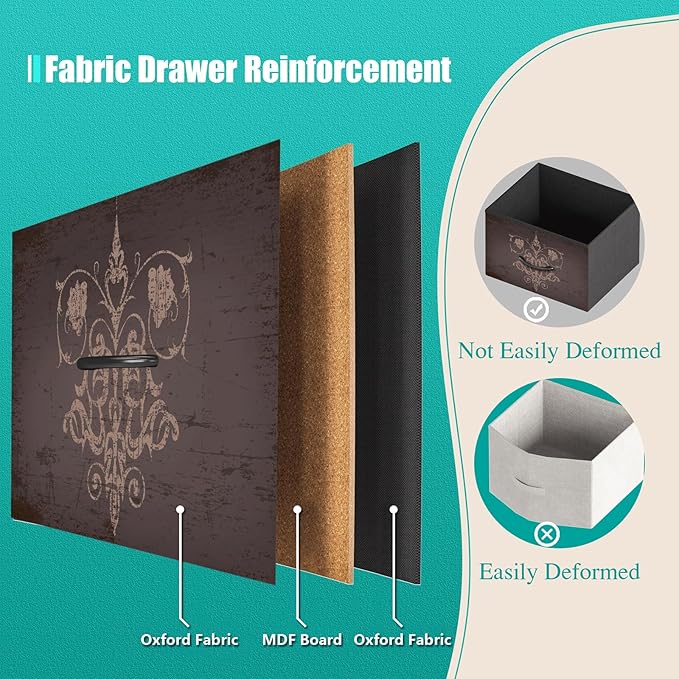 Pattern Dresser with LED Lights and Power Outlets, Dresser TV Stand with 8 Drawers for 55" TV, Fabric Chest of Drawers for Bedroom, Living Room, Entryway