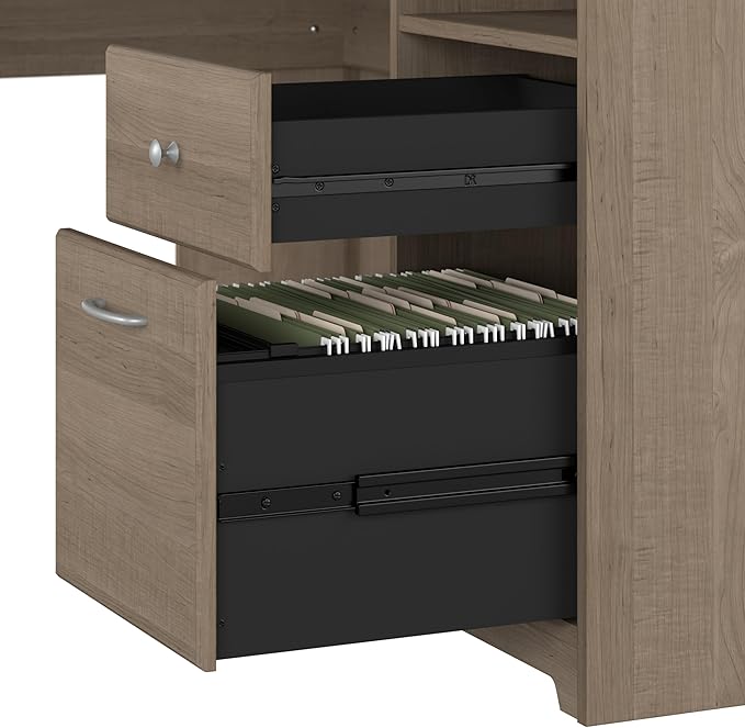 Bush Furniture Cabot L Shaped Computer Desk in Ash Gray | Corner Table with Drawers for Home Office