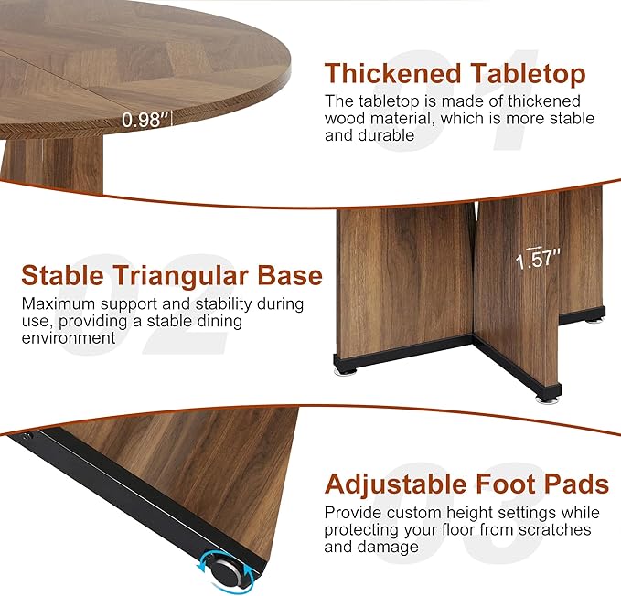 Round Dining Table for 4, 39 Inch Small Dinner Table Farmhouse Wooden Circle Kitchen Tables with Cross Base for Dining Room, Kitchen, Living Room, Brown
