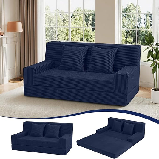 MeMoreCool Boneless Folding Sofa Bed Queen, Corduroy Convertible Sleeper Chair, Foldable Foam Mattress Chair, Comfy Fold‑Out Futon Couch Bed, Large Floor Sofa Couch for Living Room Guest