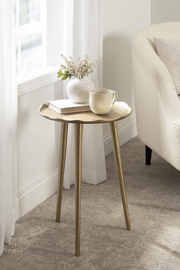 Kate and Laurel Alessia Modern Round Metal Side Table; 15 x 15 x 22; Gold; Decorative Glam Cast Aluminum End Table with Deckled Edge for Bedroom Nightstand or Living Room Accent
