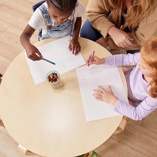 ECR4Kids Bentwood Round Table and Curved Back Chair Set, Kids Furniture, Earthtone, 5-Piece