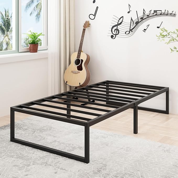 14 Inch Twin Bed Frames Heavy Duty Metal Twin Size Platform Bed Frame No Box Spring Needed, Noise Free, Easy Assembly, Black