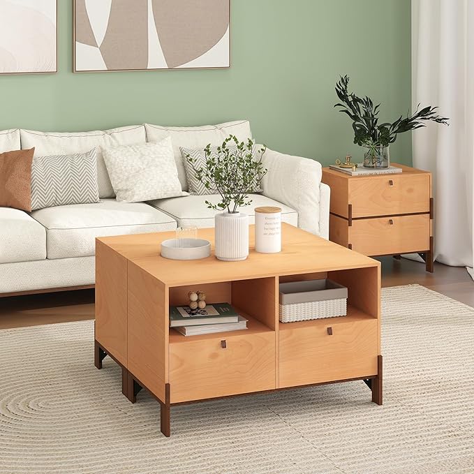 Sebastack TV Stand, Expandable Television Stand, Customizable Coffee Table with Drawer, Entertainment Center and Media Console with Storage for Living Room, Bedroom, 31 inch Beech Color (1 pcs)