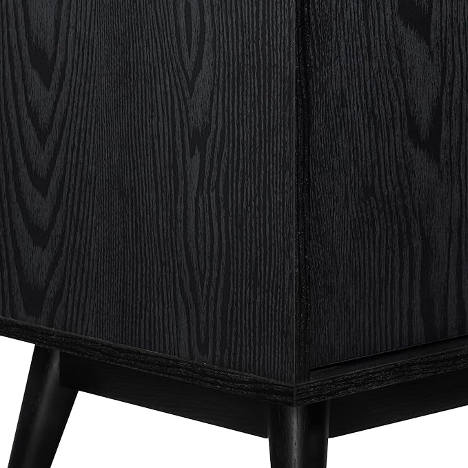 Sango Cortland 2-Door Accent Cabinet, Sleek Black Storage Cabinet with Brass Handles, Adjustable Shelf, Minimalist Mid-Century Modern Design, Stylish & Functional Furniture for Living or Dining Room