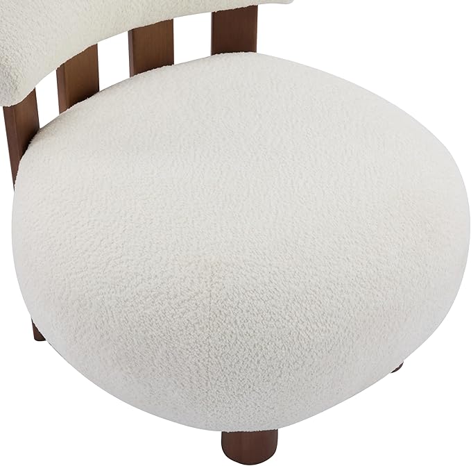 Christopher Knight Home Elvina Boucle Fabric Accent Chair, Solid Wood Single Lounge Sofa, Bedroom Comfy Reading Chair, for Modern Minimalist Style Living Room/Home Office, Milky White+Walnut