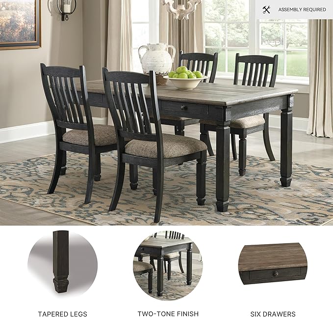 Signature Design by Ashley Tyler Creek Farmhouse Dining Table with Drawers, Seats up to 6, Almost Black