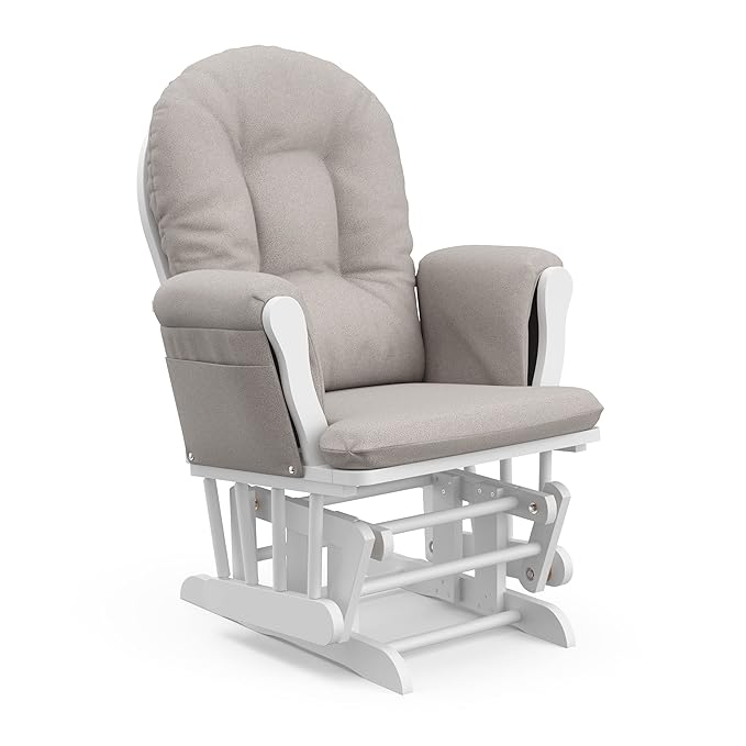 Storkcraft Premium Hoop Glider & Ottoman (White/Taupe Swirl) — GREENGUARD Gold Certified Nursery Glider, Solid Wood Craftsmanship, Smooth-Gliding Nursery Chair and Ottoman, Award-Winning