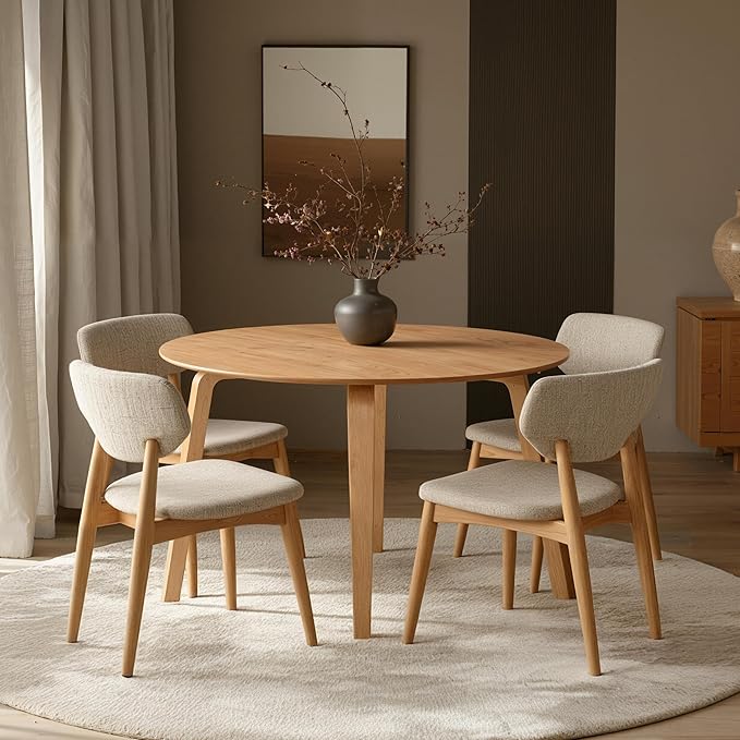 Acanva 47" Small Round Dining Table for 4 Person, MDF Top and Sturdy Wood Base Structure, Modern Design for Kitchen, Compact Space & Apartment, Light Oak
