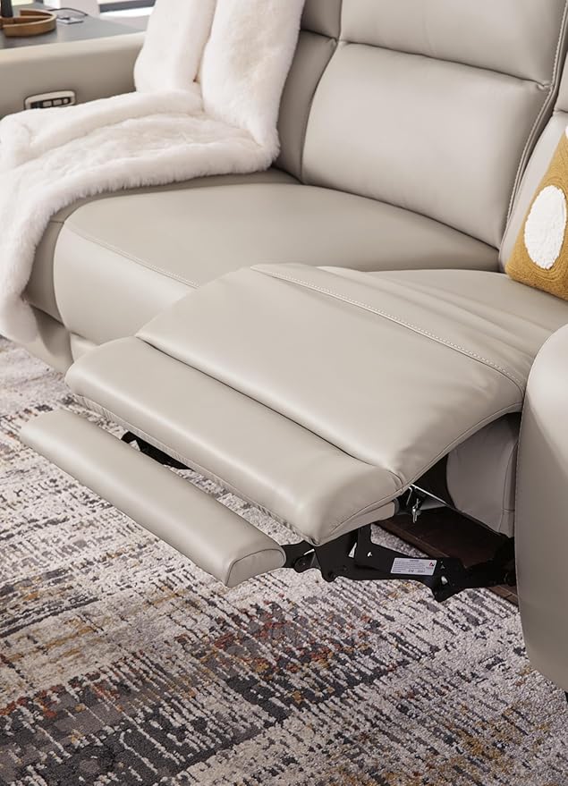 Signature Design by Ashley Mercomatic Casual Leather Match Wall Hugger Power Reclining Loveseat with Adjustable Headrest and USB Ports, Light Gray