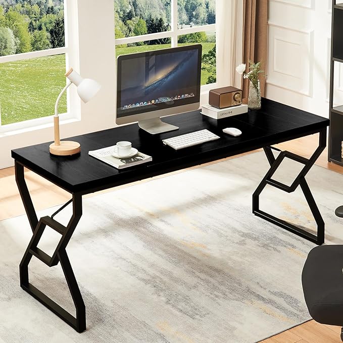 HOMISSUE 63-inch Executive Desk, Large Home Office Desk with Engineered Wood Tabletop and Metal Frame, Rustic Workstation Desks with Sturdy Structure, Long Computer Desks for Home Office, Writing