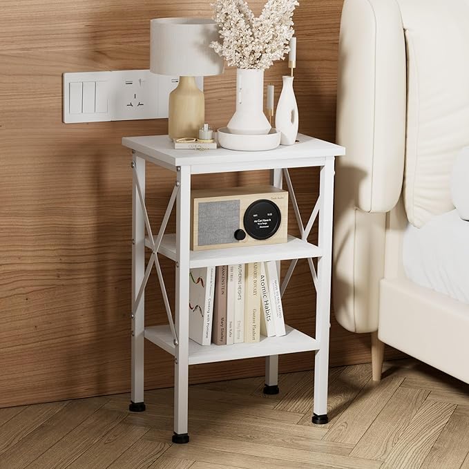VECELO Modern Nightstands X-Design Side End Table Night Stand with Storage Shelf for Bedroom,Living Room