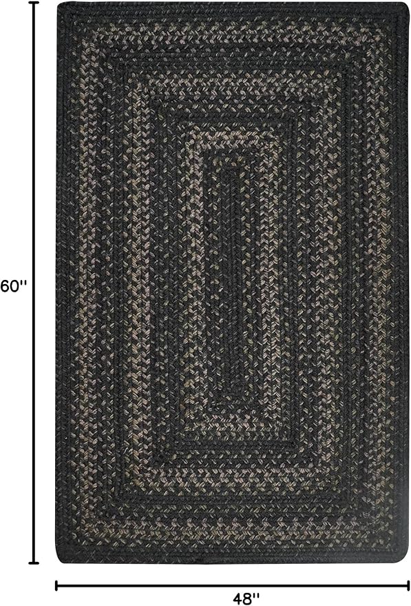 Jet Black Braided Area Rugs 4x6' – Primitive Black and Gray Area Rug for Bedroom and Large Entryway