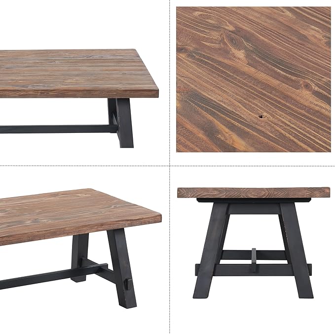 Alaterre Furniture Adam 42-Inch Solid Wood Rustic Coffee Table - Easy Assembly Industrial Style with Natural Finish Living Room Accent Furniture
