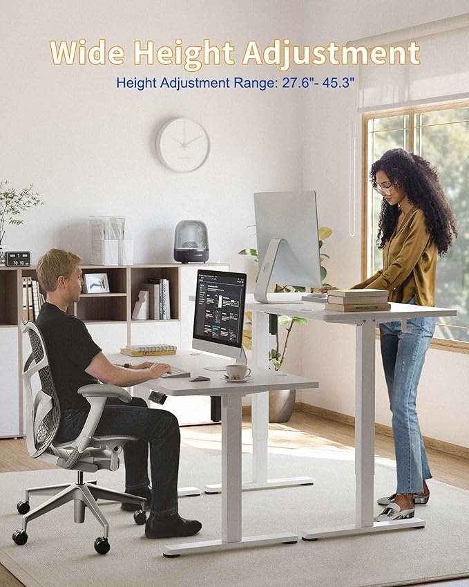 YIHAYO Electric Standing Desk, 40 x 24 Inches Stand Up Desk with Splice Board, Adjustable Height Desk, Computer Desk for Home Office, White Frame/White Top
