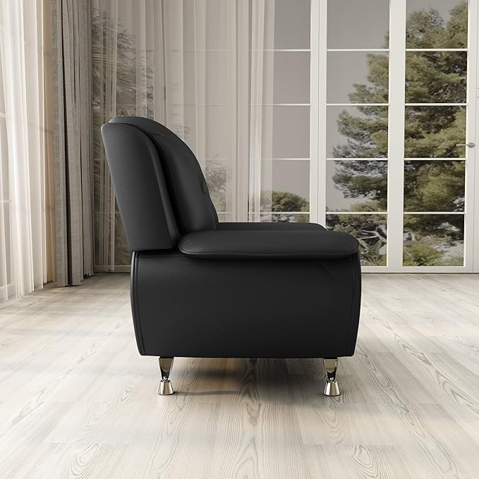 Container Furniture Direct Michael Modern Faux Leather Upholstered Stainless Steel Legs Living Room, Chair, Loveseat, Sofa, Black