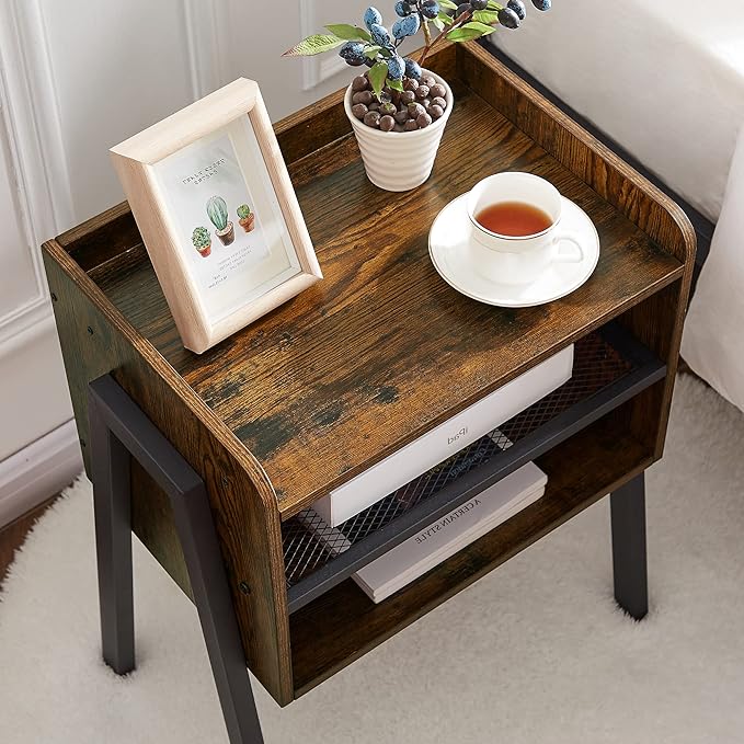 VECELO Nightstand Set of 2,Industrial Side End Table/Stackable Accent Furniture with 2-Tier Open Storage Compartments for Bedroom, Living Room and Small Spaces