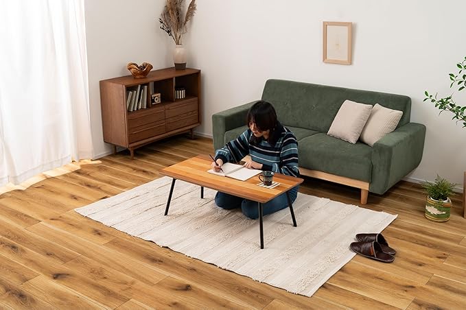ROOM ESSENCE Elmar Wooden Folding Coffee Table, Walnut Oak and Cherry Topboard, W35.4 x D18.9 x H13.7 (W90xD48xH35cm), END-351