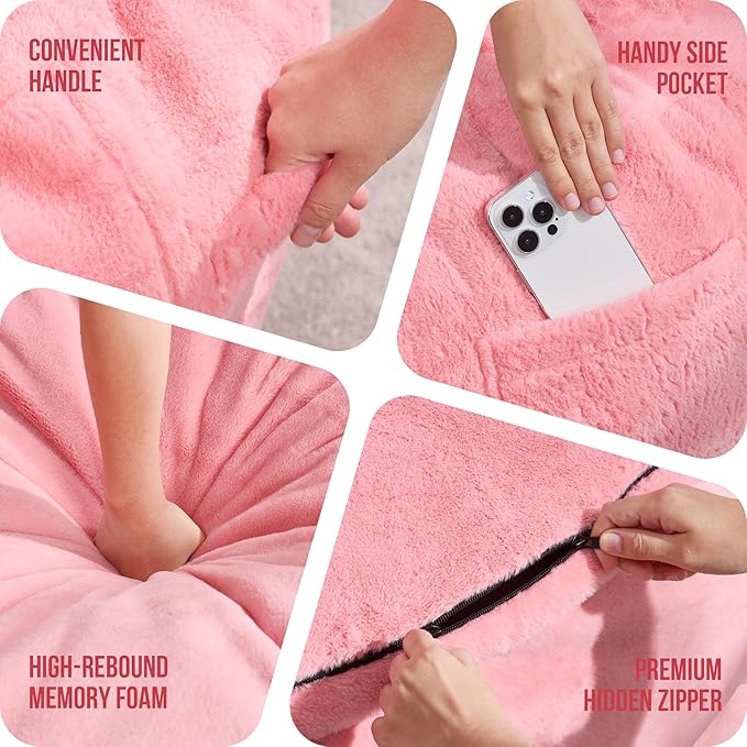 Hobestluk 6ft Bean Bag Chairs for Adults Large Beanbag Chair with Plush Faux Fur Cover Big Bean Bag Chair for Living Room Bedroom Dorm Office - Pink (70" x 70" x 15")