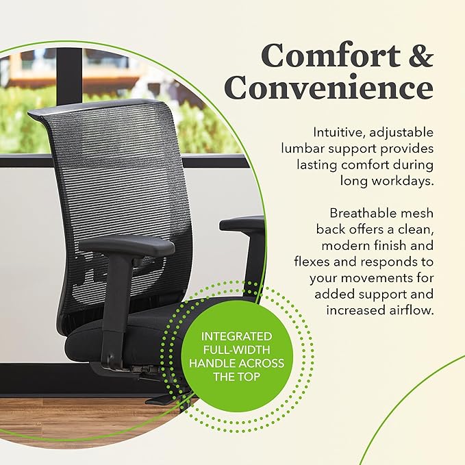 HON Convergence Ergonomic Office Chair, Breathable Back Support Mesh, Adjustable Arms, Computer Chair with Lumbar Support, Rolling Swivel Wheels, Comfortable Synchro-Tilt Recline, Fabric, Iris