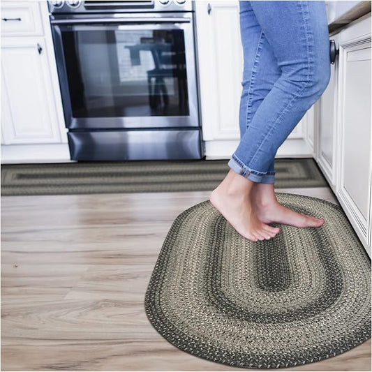 Flint Hill Jute Braided Rug 27x45 - Black and Gray Jute Entryway Rug for Primitive Decor
