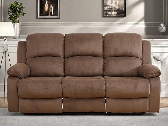 Recliner Sofa Couch, 3-Seater Home Theater Seating Reclining Sofa, Power Reclining Couch with Cup Holders & Drop Down Table for Living Room Furniture Sets, Brown