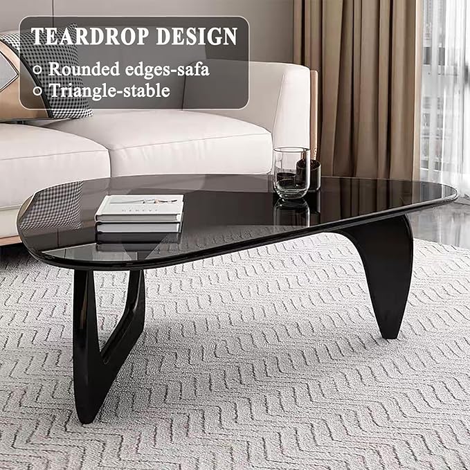 Modern Glass Coffee Table for Living Room, Black mid Century Modern Coffee Table, Sleek Coffee Tables, Suitable for Bedroom Living Room Reception Office Tables（Black/Grey，Large）