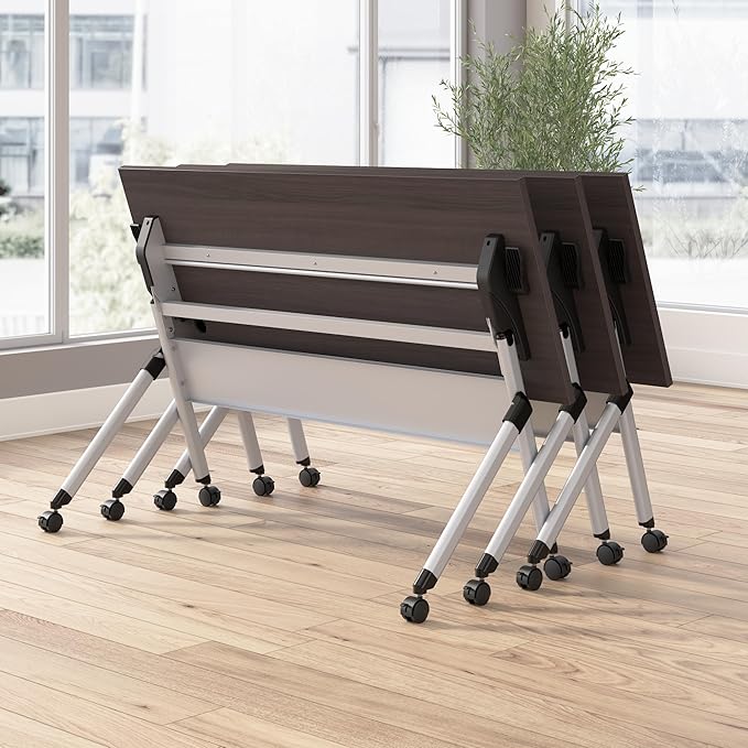 Bush Business Furniture Folding Training Table, 60 inch Desk with Powered Grommets, Commercial-Grade Bundle for Office or Classroom, Envision Collection, Gray