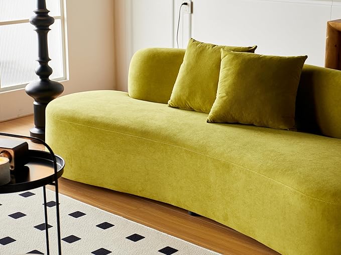 Container Furniture Direct 90" Curved Sofa with Throw Pillows, 4 Seater Luxury Velvet Couch with Half Moon Design and High-Density Foam, Ideal for Modern Living Room, Office & Apartment, Olive Green