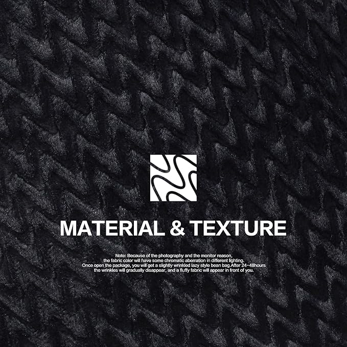 Hobestluk 6ft Bean Bag Chairs for Adults Large Beanbag Chair with Chevron Plush Fur Cover Big Bean Bag Chair for Living Room Bedroom Dorm Office - Black (70" x 70" x 15")