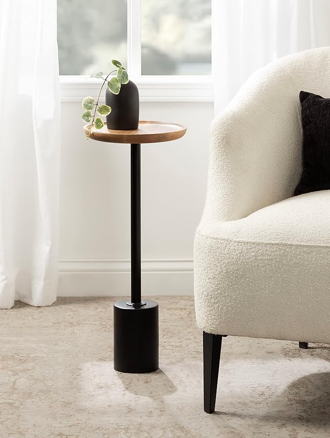 Kate and Laurel Xyler Round Wood and Metal Drink Table, 10 x 10 x 24, Natural Brown Wood and Black, Transitional Plant Pedestal Table for Storage and Display