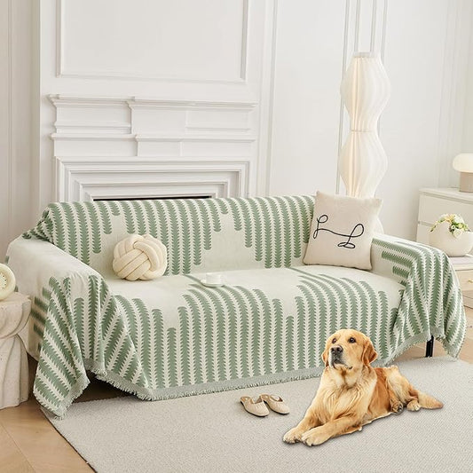 HAOMAIJIA Boho Sofa Covers Couch Covers for 2 Cushion Couch Sofa Pet Friendly Soft Thick Non Slip Couch Cover for Dogs Washable Sectional Couch Covers L Shape Furniture Protector (Green, 71"x102")
