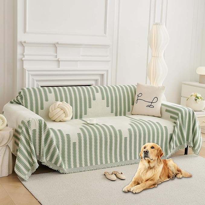 HAOMAIJIA Boho Sofa Covers Couch Covers for 3 Cushion Couch Sofa Pet Friendly Soft Thick Couch Cover for Dogs Washable Sectional Couch Covers L Shape Furniture Protector (Sage Green, 71"x150")