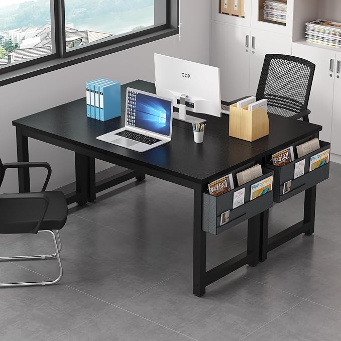 Large Computer Desk - 63 Inch Home Office Desks Study Student Writing Table Gaming Desk Wood Modern Simple Table with Storage Bag & Headphone Hooks, Black