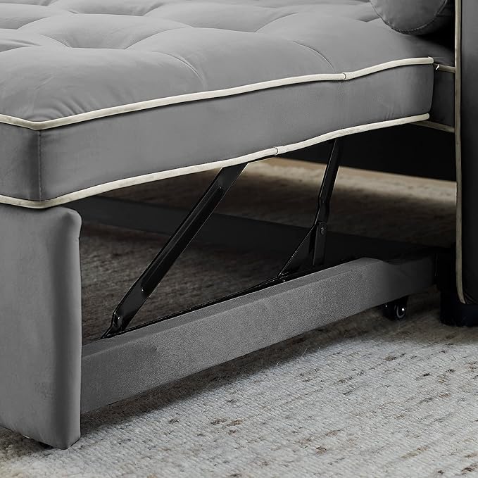ERYE 3 in 1 Tufted Sleeper Sofa Bed with Cylindrical Pillows,Modern Convertible Loveseat Sofá W Pull Out Sleep Couch Bed and Side Pockets,Velvet Upholstered Love Seat Sofabed for Living Room