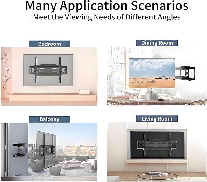 Full Motion TV Wall Mount for 37-80" TVs, Cold-Rolled Steel, VESA 200x200 to 600x400mm, Swivel 120° & Tilt, Supports Up to 99lbs, Durable & Easy Installation