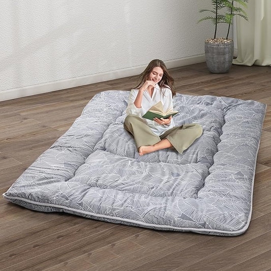 Japanese Floor Mattress,4" Thicken Japanese Floor Sleeping Pad Foldable,Futon Mattress Suitable for Camping and Guest Room (Grey, Queen (80" X 60"))