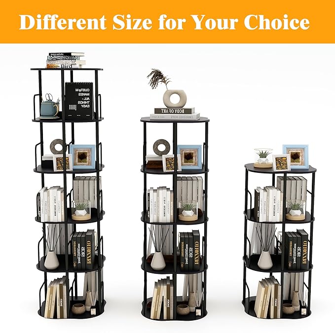 3-Tier Rotating Bookshelf, 360 ° Display Stackable Spinning Bookshelf Tower, Narrow Space Saving Tall Floor Standing Swivel Bookcase Corner Organizer for Bedroom, Living Room, Black