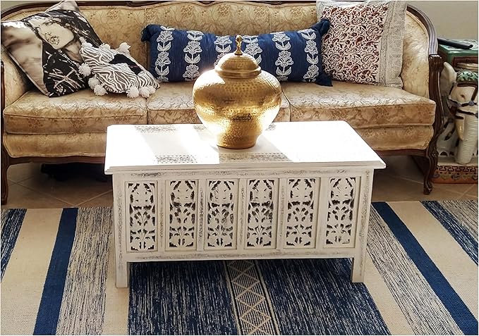 Rectangular Wooden Coffee Table, Modern Wooden Coffee Table, Center Tables, Entryway Table, Living Room Table for Magazines, Books, and Plants - 36x18 Inch White