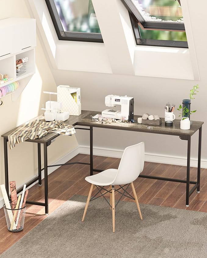 Teraves Modern L Shaped Gaming Desk 58'' Corner Computer Desk for Home Office Gaming Table Study Writing Workstation for Small Space, Easy to Assemble