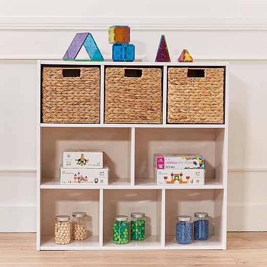 ECR4Kids Streamline 8-Compartment Storage Cabinet, 36in, Classroom Furniture, White Wash