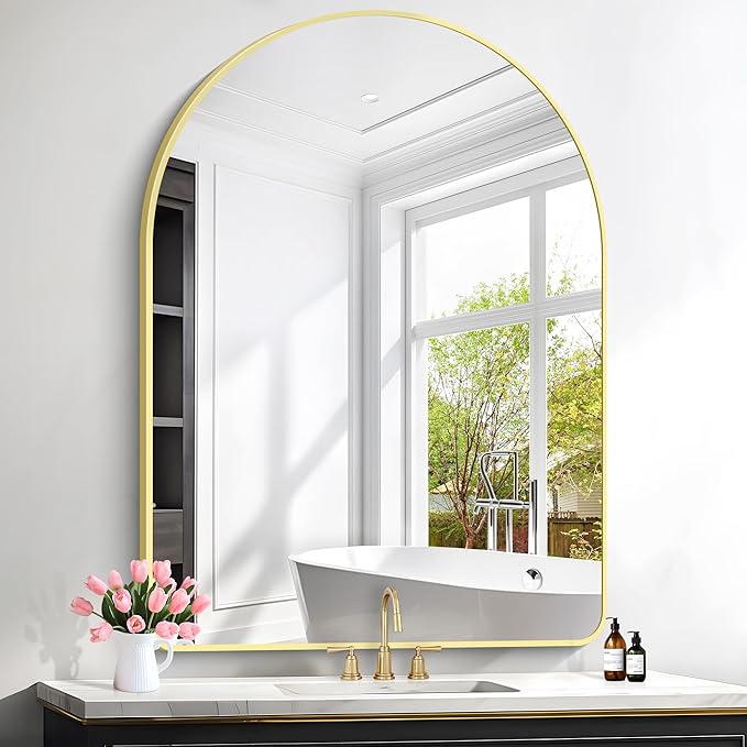 FORBATH Large Arched Wall Mirror 48x36 Inch, Gold Arch Bathroom Mirror with Aluminum Frame, Arched Mirror for Dresser, Fireplace,Entryway,Home Decor,Hanging or Leaning Against Wall