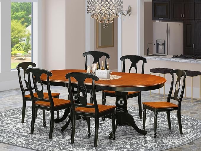 East West Furniture PLKE7-BCH-W 7 Piece Kitchen Table & Chairs Set Consist of an Oval Dining Room Table with Butterfly Leaf and 6 Dining Chairs, 42x78 Inch, Black & Cherry