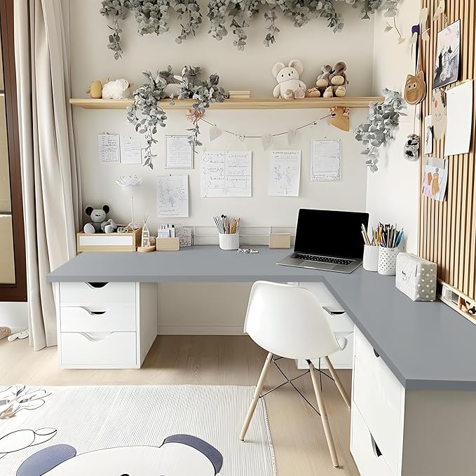 Kaboon Universal Tabletop 59.1"x23.62" Grey, Table Top for Sit Stand Desk, Reversible Melamine Top,Double Desks Home Office