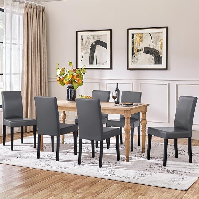 Yaheetech Dining Chairs Set of 6 Faux Leather Modern Dining Room Chairs with Rubberwood Legs and Padded Seat for Kitchen/Living Room/Restaurant, Dark Gray
